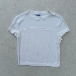 Gold Hinge Short Sleeve Ribbed Tee Women's M White Crop Top Athletic T-Shirt